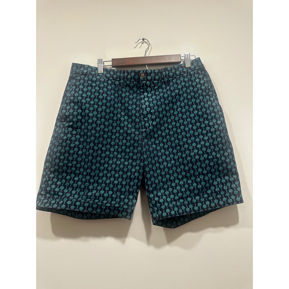 Tommy Hilfiger Mens Navy Blue Green Palm Tree Print Chino Shorts Size 36